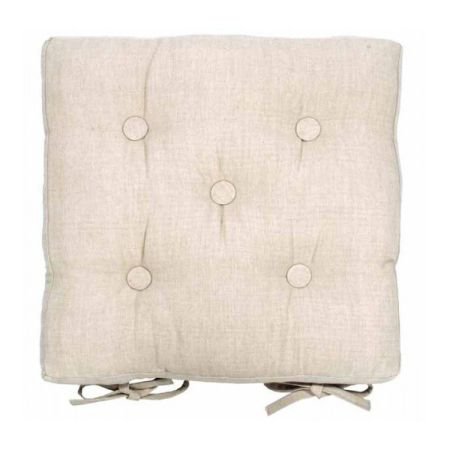 Square Buttoned Chair Pad with Ties - Linen colour