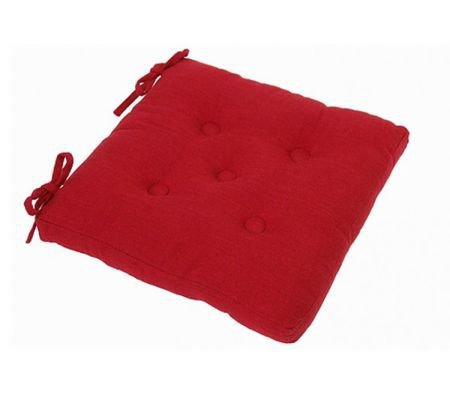 Square buttoned chair pad with ties- Red 
