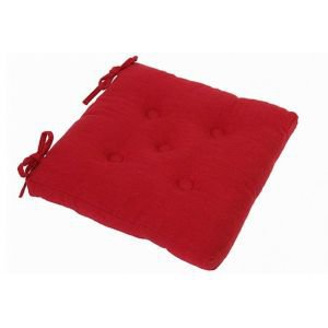 Square buttoned chair pad with ties- Red  Square buttoned chair pad with ties- Red