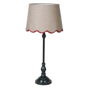 Table lamp with red trim scalloped linen shade Table lamp with red trim scalloped linen shade