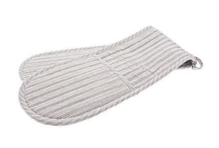 Double oven Glove Grey Ticking Stripe